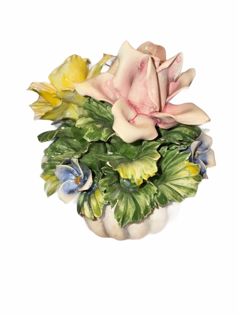 Porcelain Floral Bouquet Accent - Pink, Yellow, Blue, and Green